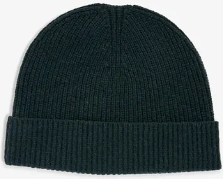 Mens Navy Ribbed Cashmere Beanie