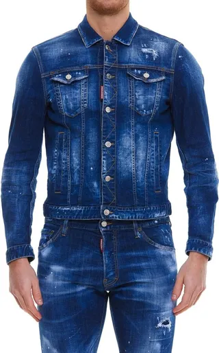 Dsquared2 Distressed Logo Printed Denim Jacket