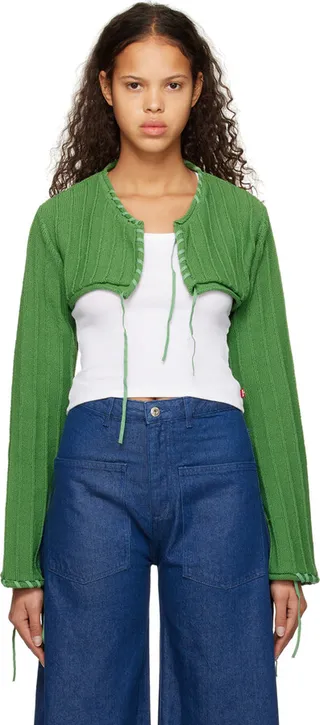 TheOpen Product Green Drawstring Cardigan