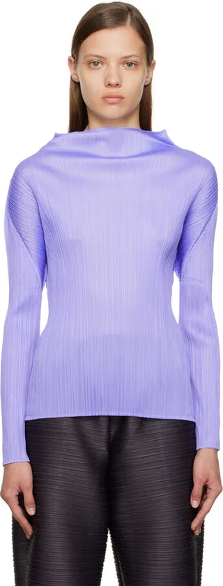 Pleats Please Issey Miyake Blue Basic Turtleneck