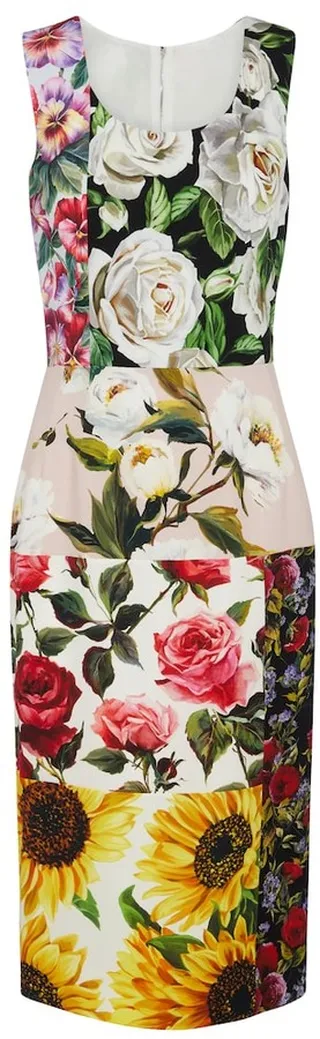 Patchworked stretch-silk midi dress