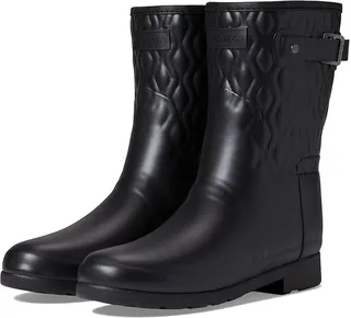 Hunter Refined Short Vertical Quilt Boot (Black) Women's Rain Boots