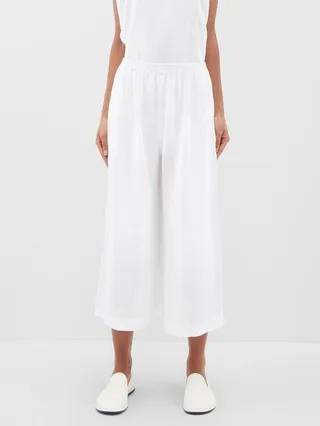 Cropped Linen Wide-leg Trousers