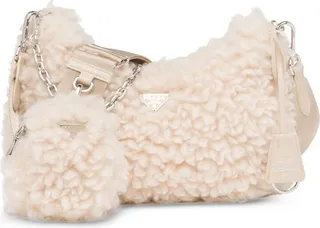 Shearling Logo-Plaque Crossbody Bag