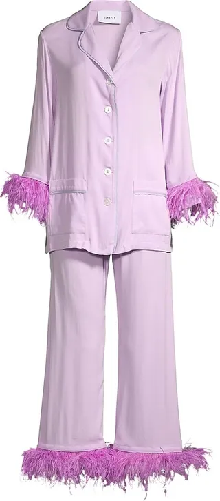 Party Pajama Feather-Embellished Set