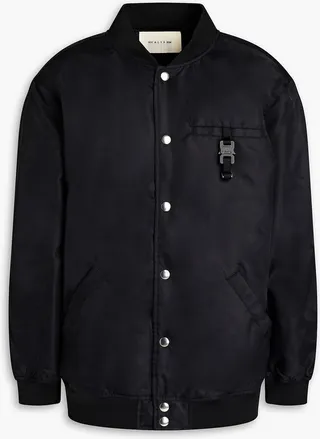 Buckle-detailed padded shell bomber jacket
