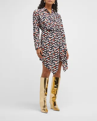 Draped Abstract-Print Shirtdress