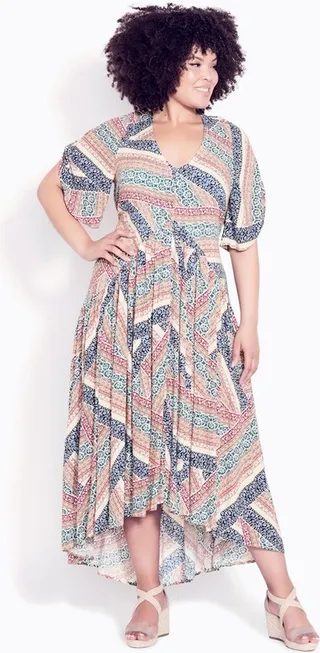 EVANS | Women's Plus Size Gal Print Dress - blue tile - 30W