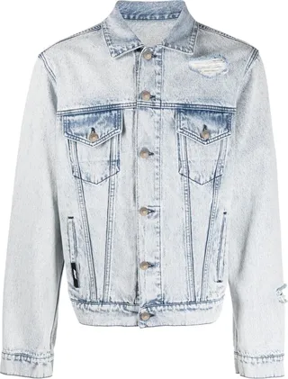 Logo-Print Washed Denim Jacket