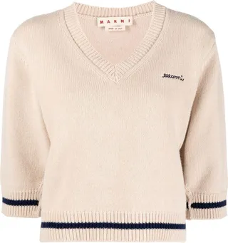 logo-embroidered V-neck jumper