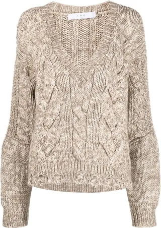 cable-knit V-neck jumper