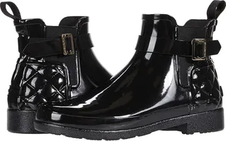 Hunter Refined Gloss Quilt Chelsea (Black) Women's Shoes