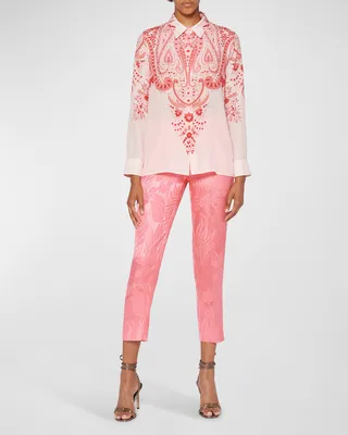 Potpourri Paisley-Print Silk Button-Front Blouse