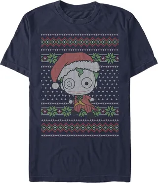 Men's Batman Ugly Christmas Chibi Joker T-Shirt - Navy Blue - Medium