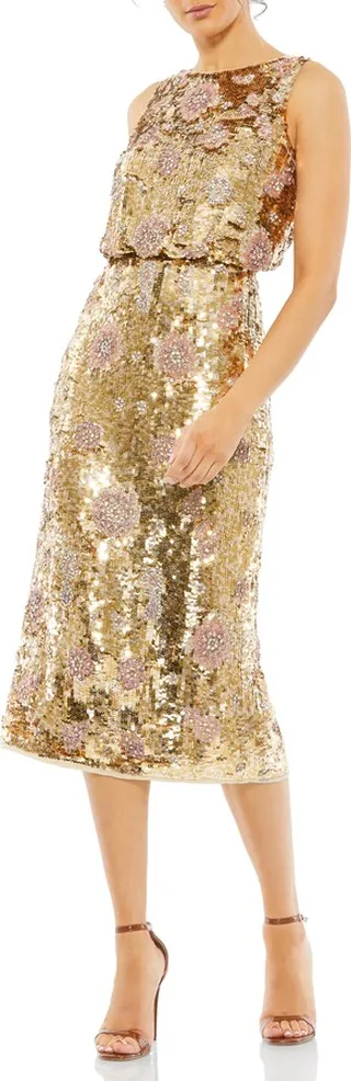 Bead & Sequin Sleeveless Cocktail Dress