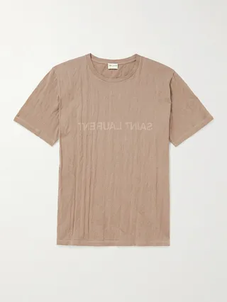 Logo-Print Crinkled Cotton-Blend Jersey T-Shirt