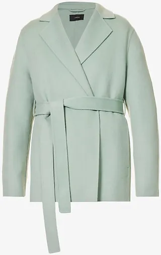 Womens Sage Cenda Short Double Faced Wool and Cashmere-blend Coat