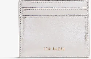 Silver Libbaa Logo Metallic-leather Cardholder