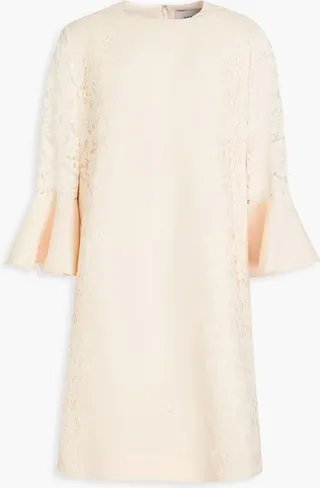 Corded lace-paneled cotton-blend crepe mini dress