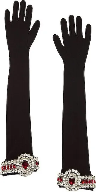 David Koma Crystal Long Gloves in Black