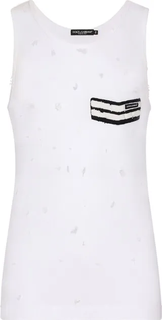 Distressed-Effect Cotton Tank Top