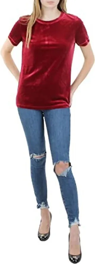 Anne Klein Women's Velour Bttn Back TEE-Titian RED