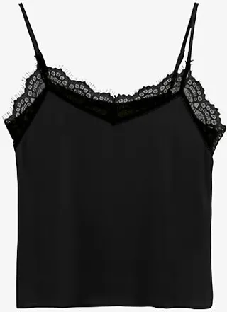 Womens Black Lace-trim Satin Camisole top