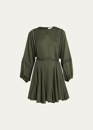 Saskia Puff-Sleeve Crochet-Trim Mini Dress