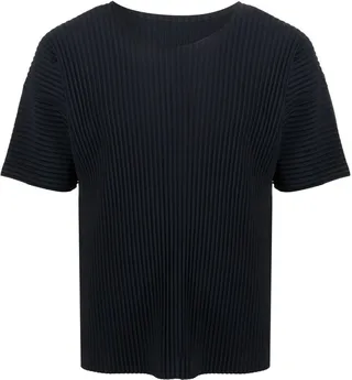plisse round-neck T-shirt