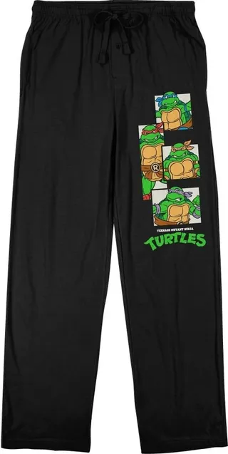 Teenage Mutant Ninja Turtles Original Four Mens Black Drawstring Sleep Pajama Pants-Medium