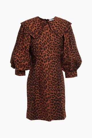 Ruffle-trimmed leopard-print cotton-poplin mini dress