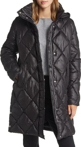 Longline Hooded Quilted Puffer Jacket