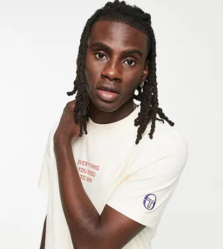 Sergio Tacchini 'everything you need to win' t-shirt in tan - exclusive to ASOS