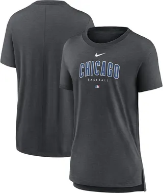 Women's Nike Heather Charcoal Chicago Cubs Authentic Collection Early Work Tri-Blend T-shirt