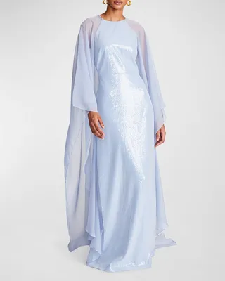 Adira Sequin Cape Column Gown