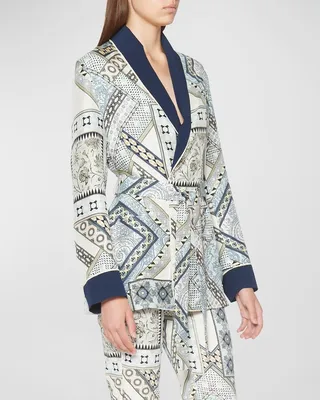 Etch Paisley-Print Belted Tuxedo Jacket