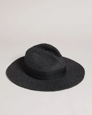 Straw Webbing Band Panama Hat in Black