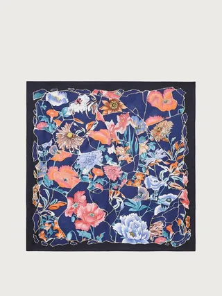 Ferragamo Women Kintsugi print silk foulard Blue