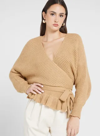 Peplum Sweater With Tie Detail