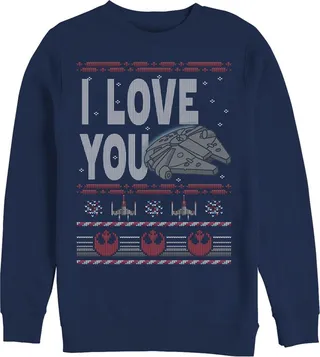Men's Star Wars Christmas I Love You Quote Sweatshirt - Navy Blue - X Large