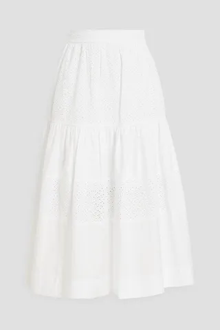 Danna tiered broderie anglaise cotton-poplin midi skirt