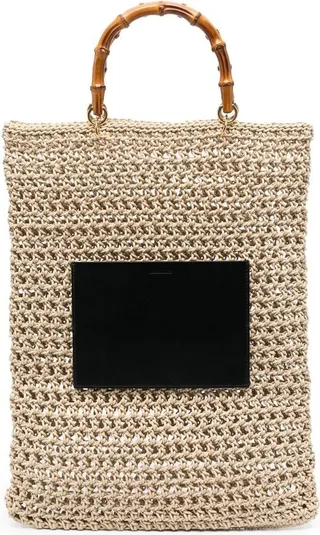 Woven Bamboo-Handle Tote Bag