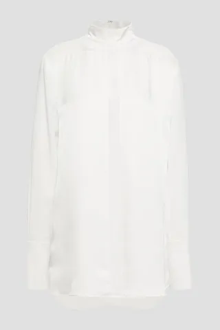 Paneled satin and mousseline blouse