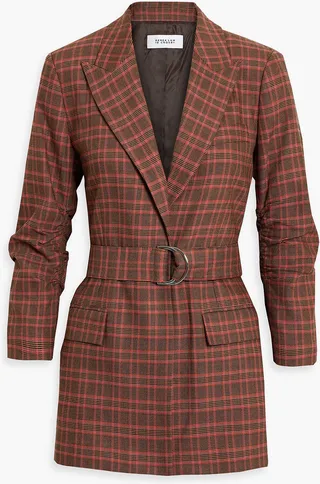 Belted checked woven blazer