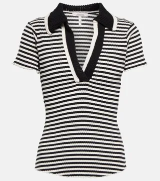 Airy Rib striped cotton polo shirt