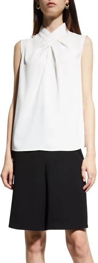 Sleeveless Pleated Crossover Blouse