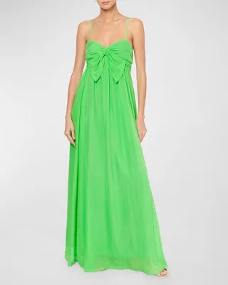 Loa Front-Bow Linen Maxi Dress