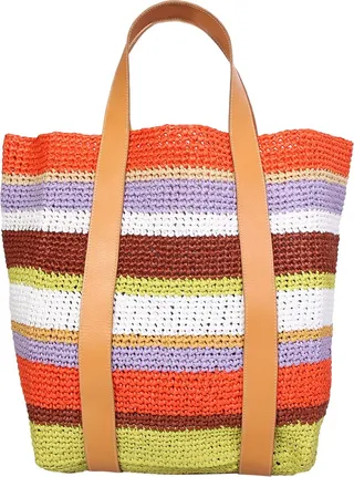White And Multicolored Raffia Tote Bag