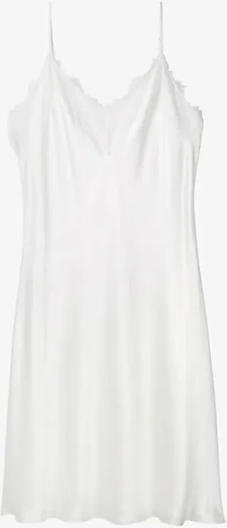 Womens Ivory Lace-trimmed V-neck Silk Nightdress