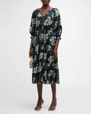 Denise Printed Cotton Midi Peasant Dress